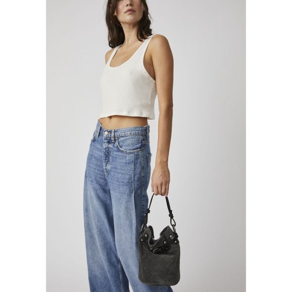FREE PEOPLE Soren Suede Bucket Bag / Soot Black - Picture 3 of 12